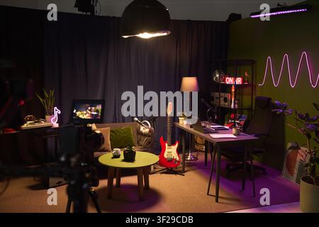 Home Studio Interior Prepared for Podcast Recording and Streaming Stock Photo