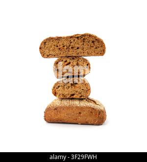 Whole wheat brown bread isolated, fitness pumpkin carrot buns with seeds, cereal bread grain bun with rye on white background Stock Photo