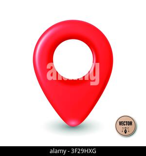 Vector 3d Realistic Red Map Pin Icon. Location Marker Isolated. Map Pin Symbol, Map Pin Badge for GPS, Navigation, Address, Place Pointer Stock Vector