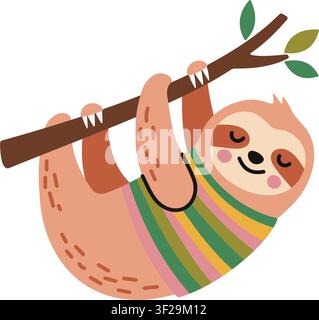 Cute sloth bear cartoon hand drawn vector illustration. Fun naive doodle style design element. Stock Vector