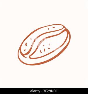 Simple hand drawn brown coffee bean icon isolated on white background. Organic roasted grain for cafeteria branding and energy drink concept Stock Vector