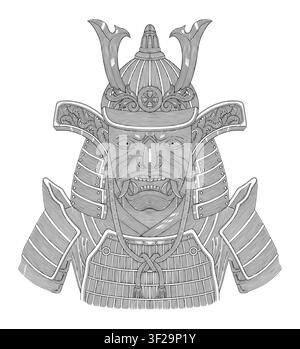 Ancient Japanese Samurai, Vintage engraving drawing stye illustration Stock Vector