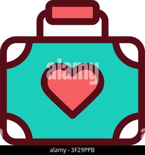 Baggage Heart Icon, Luggage, Suitcase, Travel, Love, Romantic Stock Vector