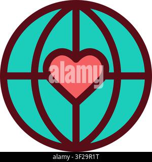 Globe Heart Icon, World, Earth, Love, International, Global Stock Vector