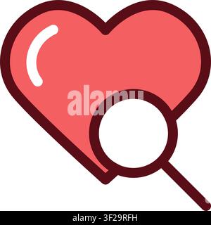 Heart Search Icon, Love, Find, Discover, Romance, Care, Health Stock Vector
