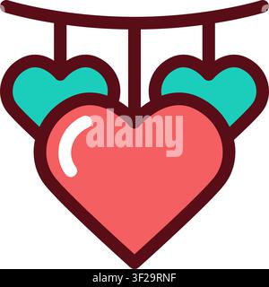 Heart Flags Icon, Love, Romantic, Celebration, Decoration Stock Vector