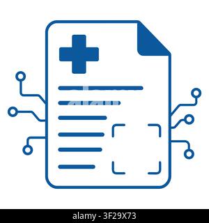 Medical document with a cross symbol and a scanning frame connected to digital circuit board lines on a clean white background Stock Vector