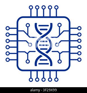 Dna helix strand inside a computer chip with digital circuit board lines on a clean white background, for biotechnology and, tech concepts Stock Vector