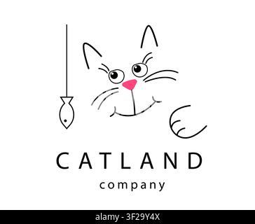 Catland. cute kitty. to fish. A cute cat is sitting with an attentive gaze. for business card. Stock Vector