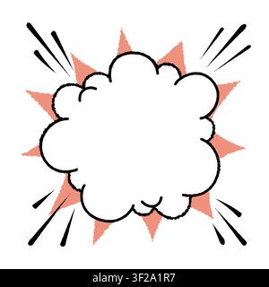 starburst comic frame speech bubble with cloud shape over coral burst and black motion lines. Outline speech bubble suitable for stickers, posters or Stock Vector