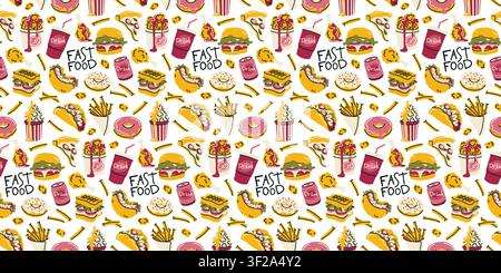 Fast food seamless pattern hand drawn vector for packaging design Stock Vector