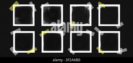 Vintage photo frames with paper textures and stickers for creative scrapbook collage designs and retro aesthetic projects with torn edges and film Stock Vector