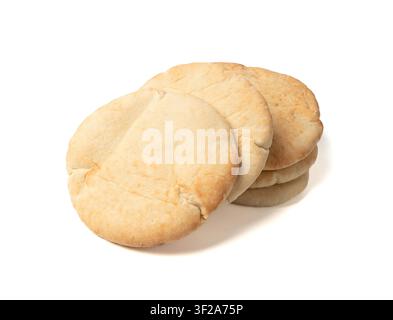 Pita flat bread isolated, wheaten pitta flatbread also known as Arabic bread, chapati, greek pita naan, khubz or tortilla on white background Stock Photo