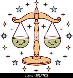 Libra zodiac sign symbol in doodle style on white background Stock Vector