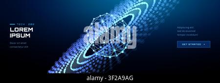 Ai background data and particle tech digital with space line globe. Abstract futuristic universe and light world vector with future network concept. P Stock Vector