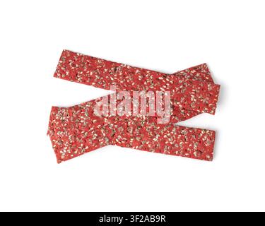 Beetroot crackers isolated, thin rusk beet root crisps on white background Stock Photo