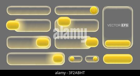 Glassmorphism UI Elements Set with Yellow Glow. Modern web and app design components. Vector illustration Stock Vector