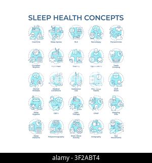 Sleep health soft blue concept icons Stock Vector