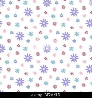 Whimsical flowers in random order seamless pattern, simple repeat floral ornament, hand drawn vector illustration for textile, fabric, gift paper, fashion print, Easter, spring holidays decor Stock Vector