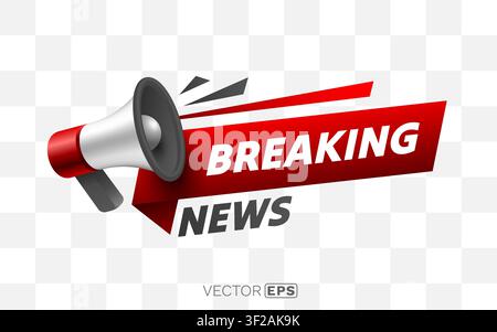 Breaking News banner with a realistic megaphone. Urgent announcement concept. Vector illustration Stock Vector