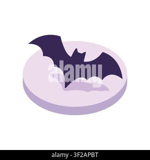 Flying bat silhouette in front of moon isometric illustration Stock Vector