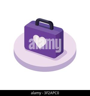 Purple Medical Bag with Heart Icon Isometric Illustration Stock Vector