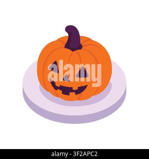 Pumpkin jack-o-lantern on a circular platform isometric illustration Stock Vector
