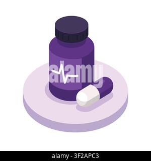 Medicine bottle and capsule pill isometric vector illustration Stock Vector