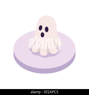 Isometric white ghost character illustration on a purple base Stock Vector