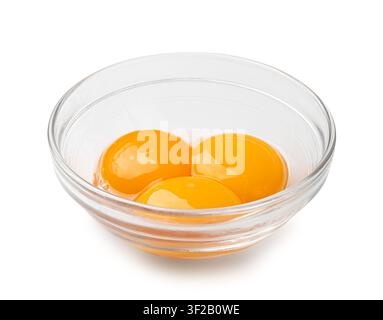 Egg Yolks in Bowl, 3 Fresh Chicken Egg Yolk Separated from Whites for Cooking Recipe, Three Organic Yolks in Glass Bowl Stock Photo
