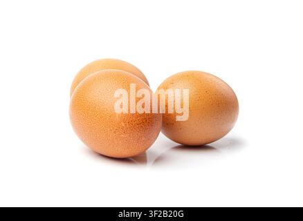 Chicken Eggs Isolated, Whole Poultry Egg, Fresh Healthy Farm Food, Easter Concept, Brown Poultry Chicken Eggs Group on White Background Stock Photo
