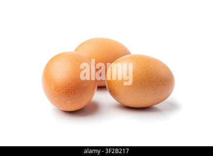 Chicken Eggs Isolated, Whole Poultry Egg, Fresh Healthy Farm Food, Easter Concept, Brown Poultry Chicken Eggs Group on White Background Stock Photo