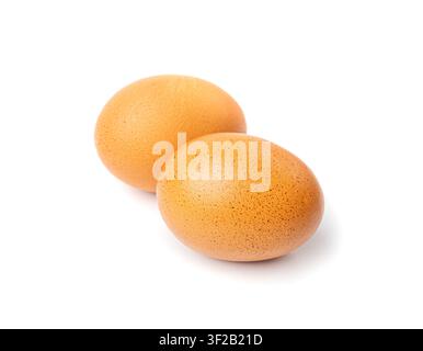 Chicken Eggs Isolated, Whole Poultry Egg, Fresh Healthy Farm Food, Easter Concept, Brown Poultry Chicken Eggs Group on White Background Stock Photo