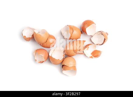 Broken Egg Shell Isolated, Crushed Eggshell, Calcium Supplement, Cracked Eggshells, Natural Compost Ingredient, Broken Egg Shells on White Background Stock Photo