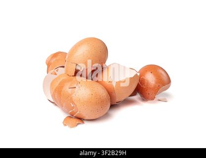 Broken Egg Shell Isolated, Crushed Eggshell, Calcium Supplement, Cracked Eggshells, Natural Compost Ingredient, Broken Egg Shells on White Background Stock Photo