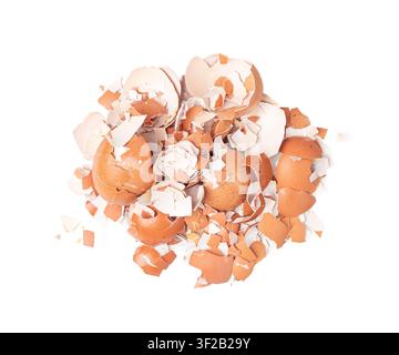 Broken Egg Shell Isolated, Crushed Eggshell, Calcium Supplement, Cracked Eggshells, Natural Compost Ingredient, Broken Egg Shells on White Background Stock Photo