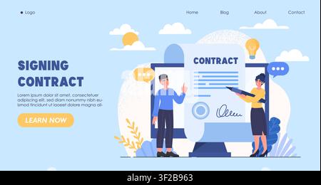 Business people signing contract on computer screen Stock Vector