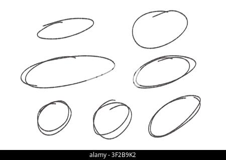 Set of hand drawn pencil oval frames and circle shapes Stock Photo