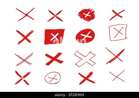 Collection of hand drawn red cross and x marks signs Stock Photo