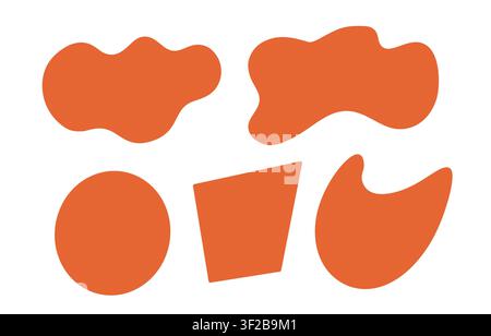 Set of five solid terracotta orange abstract organic shapes and fluid blobs Stock Photo