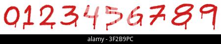 Set of numbers from zero to nine painted in red graffiti spray paint Stock Photo