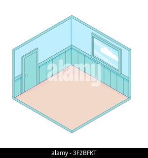 Isometric Empty Room Interior with Door and Window Vector Illustration Stock Vector