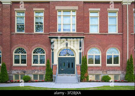 Historic red brick facade of the Admistritive Offices of the Port Hope Municipality. Stock Photo