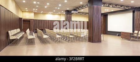 Presentation hall with columns. Preparations room for conference Stock Photo