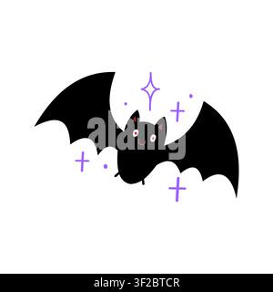 Halloween bat vector illustration, cute hand drawn doodle spooky flying mammal animal character icon isolated on white background Stock Vector