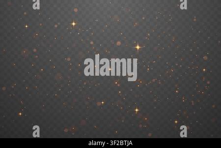 Gold glitter overlay with sparkling stars. Glowing dust on transparent background. Christmas premium design. Luxury festive light effect for Stock Vector