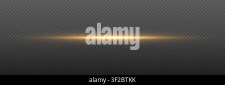 Glow light. Golden flare isolated on transparent background. Glowing horizontal beam with sparkling particles. Magic gold line for banner, overlay or Stock Vector