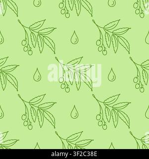 Minimalist Green Botanical Seamless Pattern with Neem tree Stock Vector
