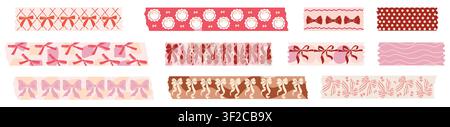 Soft pink washi tapes with playful patterns Stock Vector