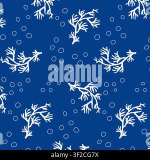Blue tone organic coral seamless pattern. Stock Vector